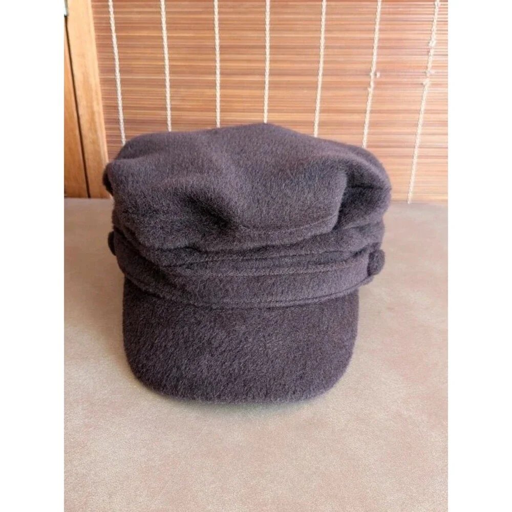 Vintage Talbots Y2K Dark Brown Felted Newsboy Cabbie Cap Hat Medium Size 7